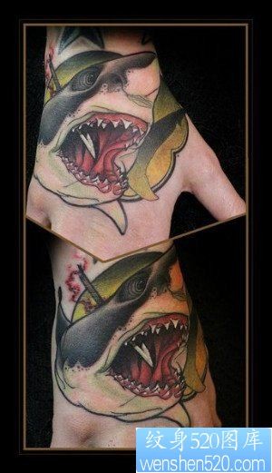 点击大图看下一张：手臂帅气经典的一幅鲨鱼纹身图片
