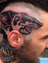 头部个性school鲨鱼纹身图案