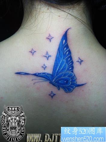 点击大图看下一张：颈子蝴蝶星星纹身图片