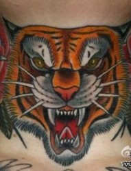 脖子处潮流经典的虎头纹身图片