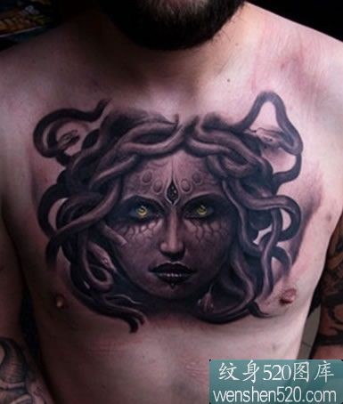 点击大图看下一张：彩色西方美杜莎纹身作品图片图2