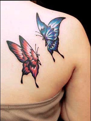点击大图看下一张：纹身520图库：肩部蝴蝶纹身图片作品