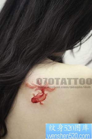点击大图看下一张:美女肩部水墨画小金鱼纹身