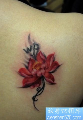 点击大图看下一张:美女肩部彩色莲花纹身