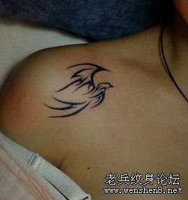 点击大图看下一张:美女肩部图腾燕子纹身