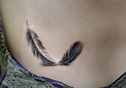 点击大图看下一张：唯美漂亮的羽毛图案纹身