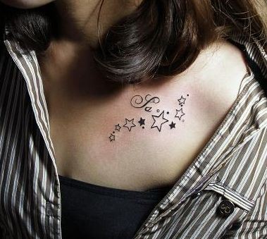 点击大图看下一张：胸部图腾五角星纹身图片纹身作品