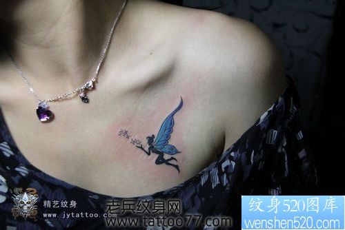 点击大图看下一张：美女胸部好看的蝴蝶精灵纹身图片