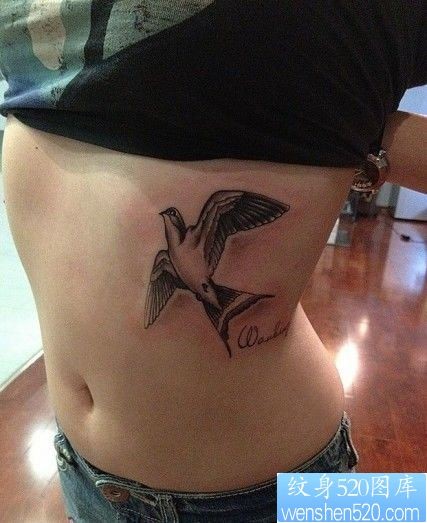 点击大图看下一张：女孩子胸部一幅小燕子纹身图片