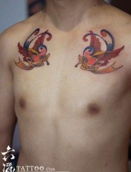 男人胸前潮流经典的小燕子纹身图片