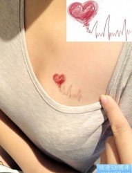 纹身520图库推荐一幅胸部心电图纹身图片