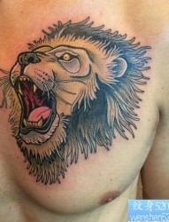 一款胸口狮子纹身图案