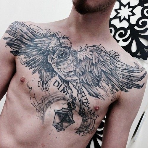 点击大图看下一张：男士胸部大气的时尚纹身图案图3