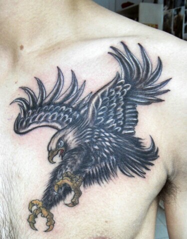 点击大图看下一张：超级帅气的胸部雄鹰纹身