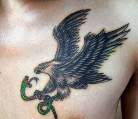 点击大图看下一张：超级帅气的胸部雄鹰纹身图4