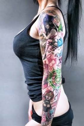 点击大图看下一张：美女欧美花臂纹身图案