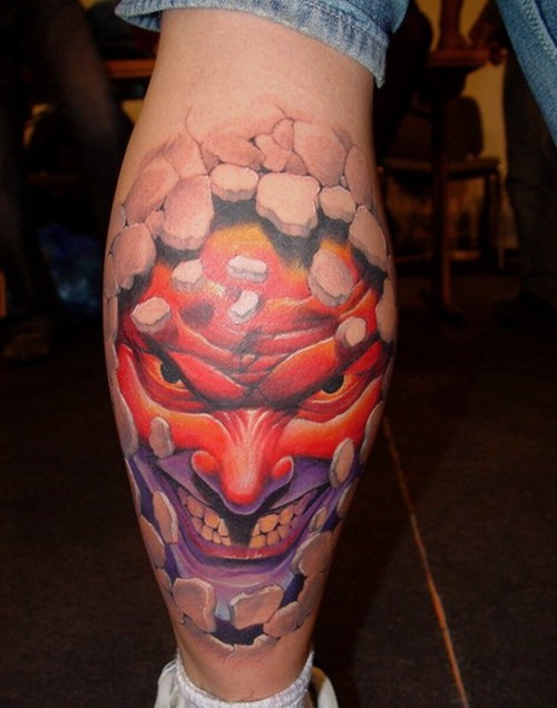 点击大图看下一张：时尚个性鬼面纹身图4