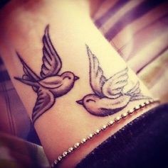 点击大图看下一张：手腕上唯美漂亮的燕子纹身