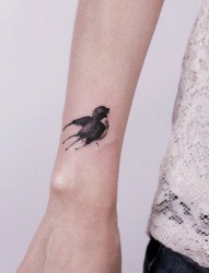 女人手腕处时尚精美的水墨小燕子纹身图片