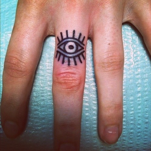 点击大图看下一张：手指上一只眼睛纹身