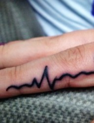 手指上漂亮唯美的心电图纹身