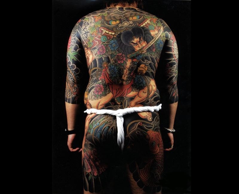 点击大图看下一张：男士日本风格全身彩色纹身图案