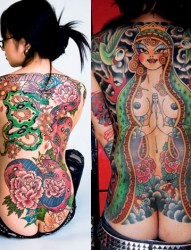 女士背部霸气的日式纹身图案