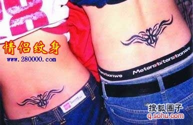 点击大图看下一张：男女背部情侣蓝色羽翼刺青图案图10