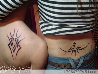 点击大图看下一张：男女背部情侣蓝色羽翼刺青图案图14
