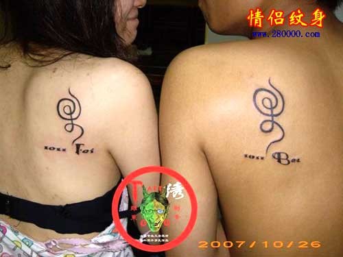 点击大图看下一张：男女背部情侣蓝色羽翼刺青图案图16