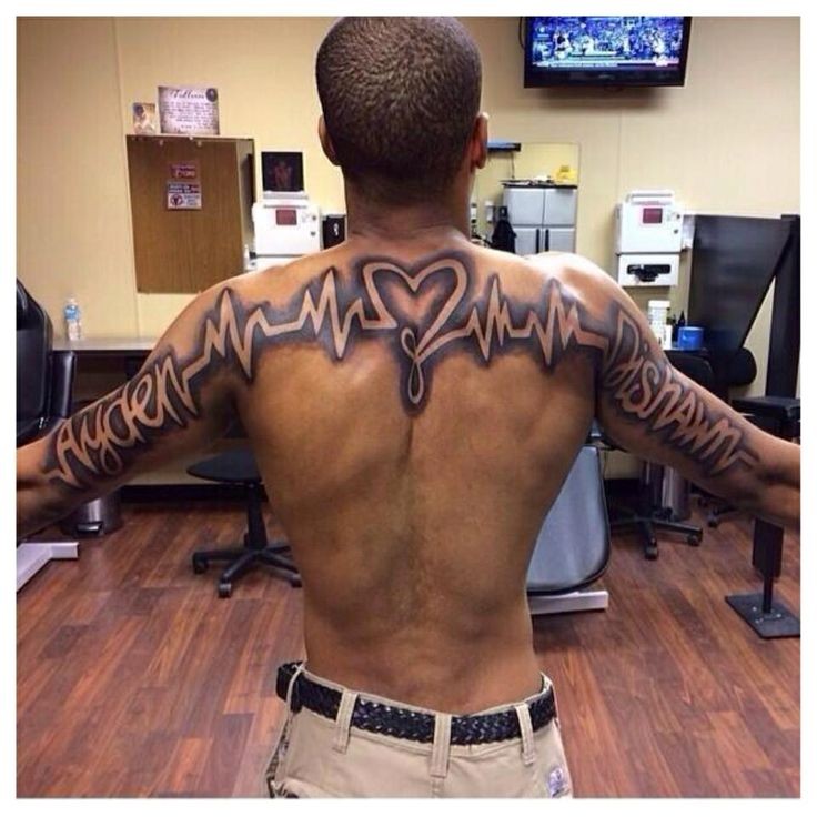 点击大图看下一张：男士背部大气的心电图纹身