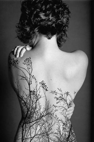 点击大图看下一张：女性背部树木刺青