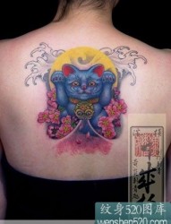 蓝色招财猫纹身图案
