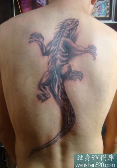 点击大图看下一张：后背中间的蜥蜴纹身图案