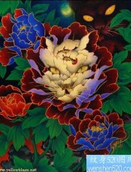 猫牡丹纹身图片