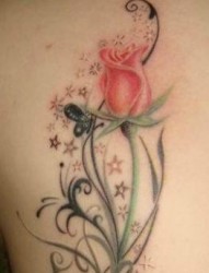 唯美潮流的背部玫瑰花纹身图片