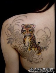 美女背部小老虎纹身图片