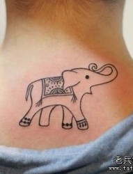 女人背部可爱小象纹身图片