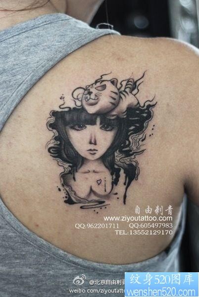 点击大图看下一张：女人背部漂亮的插画美女纹身图片