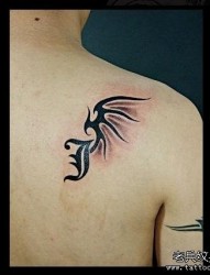 男生背部个性翅膀图腾纹身图片