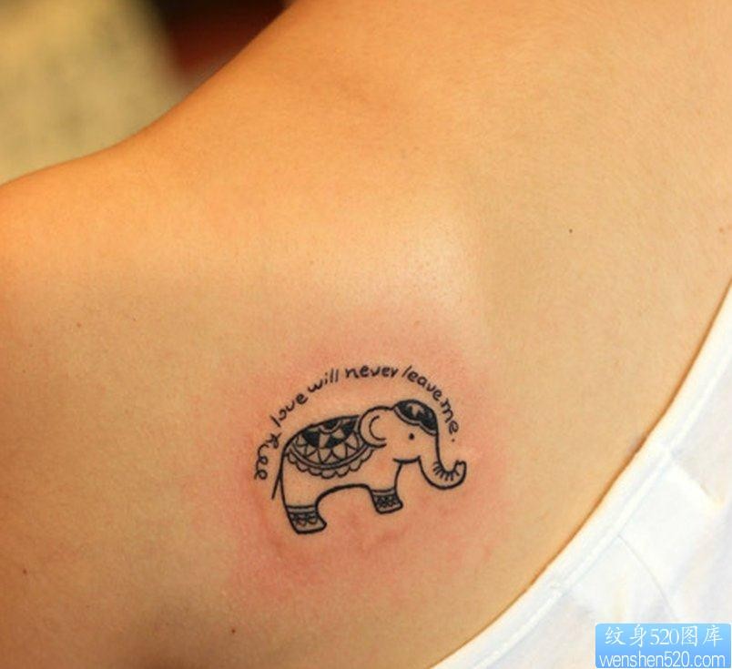 点击大图看下一张：纹身520图库推荐一幅女人背部卡通象纹身图片