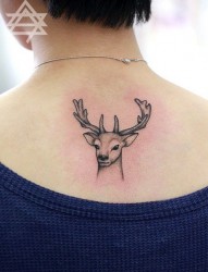 一幅背部潮流小鹿纹身图片