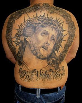点击大图看下一张：满背耶稣纹身图案图案