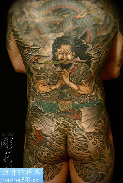 点击大图看下一张：日式满背武士纹身图案图案