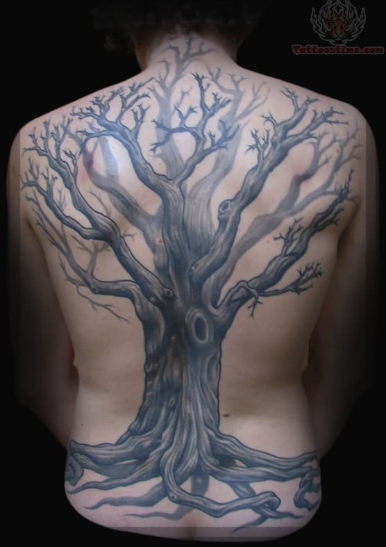 点击大图看下一张：潮流个性的满背树纹身图3