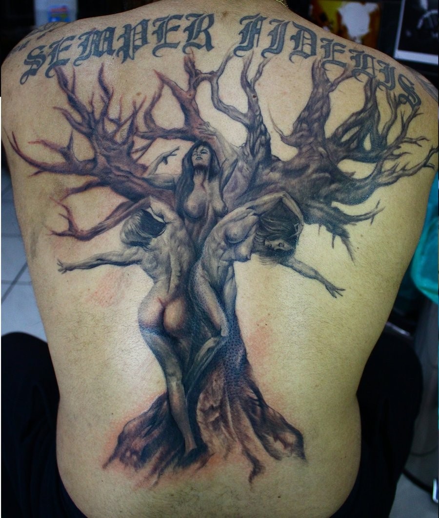 点击大图看下一张:潮流个性的满背树纹身图5