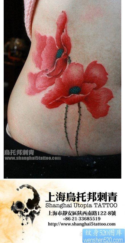 点击大图看下一张：美女腰部漂亮潮流的罂粟花纹身图片