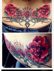 女人腰部时尚漂亮的彩色玫瑰花纹身图片