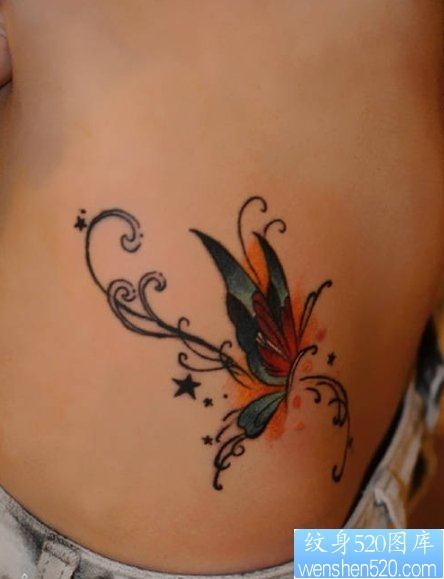 点击大图看下一张：一幅女人腰部蝴蝶纹身图片由纹身520图库推荐