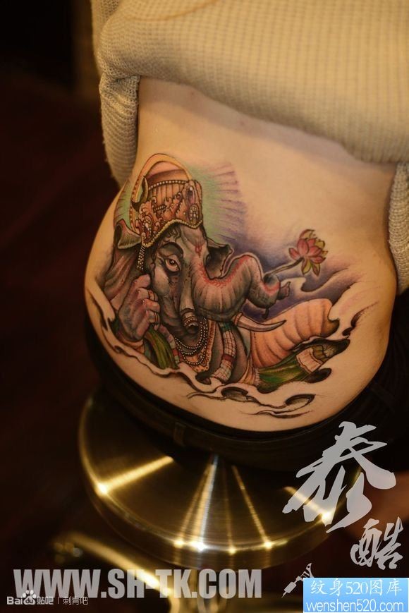 点击大图看下一张:女人腰部财神象纹身图片